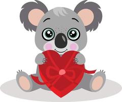 aimer le koala tenant un cadeau en forme de coeur vecteur