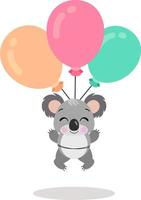 koala mignon volant avec des ballons vecteur