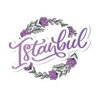 Istanbul. lettrage à la main. logo vectoriel d'istanbul en couleur noire avec mouettes sur fond blanc. produits souvenirs, emblème de bannière, blog de voyage médias sociaux, brochure, dépliant. illustration numérique.