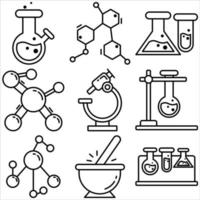 jeu d'icônes de laboratoire de chimie style de contour deuxième partie vecteur