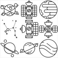 jeu d'icônes de l'espace style de contour cinquième partie vecteur