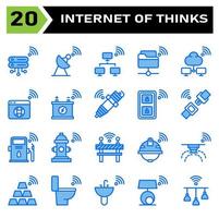 l'ensemble d'icônes internet des objets comprend le serveur, la base de données, l'internet des objets, le satellite, le réseau, le dossier, le nuage, le navigateur, le web, la batterie, l'accumulateur, l'étincelle, la prise, la clé, la télécommande, la sécurité, la ceinture, la station-service vecteur