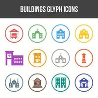 jeu d'icônes de glyphe de bâtiments uniques vecteur