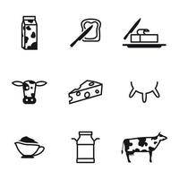 produits laitiers - lait, icônes de fromage sur fond blanc vecteur