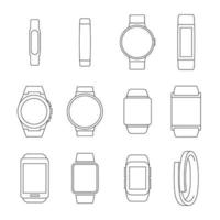 ensemble d'icônes noires isolées sur une montre intelligente à thème vecteur