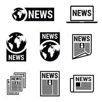 icônes de journaux médias de masse, icônes noires de logo de nouvelles vecteur