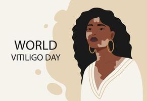 illustration de jeune fille afro-américaine avec bannière de vitiligo. journée mondiale du vitiligo. aime toi toi-même. modèle pour la journée internationale du vitiligo. vecteur