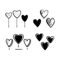 coeurs coeurs dessinés à la main amour saint valentin doodle gribouillis dessin au trait noir croquis icône ensemble illustration vectorielle vecteur