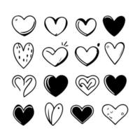 coeur dessiné à la main coeurs amour saint valentin doodle dessin au trait noir croquis icône ensemble vecteur