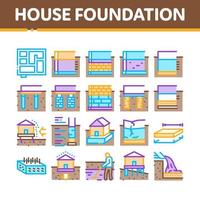 icônes de collection de base de fondation de maison définies vecteur