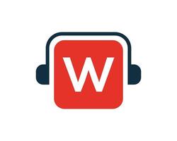 création de logo de musique lettre w. conception de casque de conception de logo de musique et de podcast dj vecteur