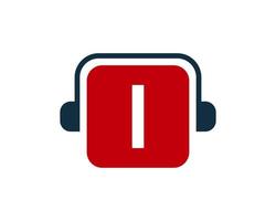 création de logo de musique lettre i. conception de casque de conception de logo de musique et de podcast dj vecteur