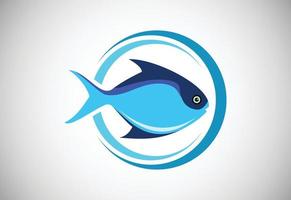 poisson papillote en cercle. modèle de conception de logo de poisson. icône de concept de logotype de boutique de restaurant de fruits de mer. vecteur