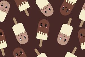 fond de crème glacée popsicle sur un bâton dans le style kawaii. illustration vectorielle sur fond marron vecteur