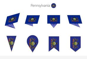 collection de drapeaux d'état de pennsylvanie nous, huit versions de drapeaux vectoriels de pennsylvanie. vecteur