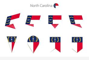 collection de drapeaux d'état de la caroline du nord aux états-unis, huit versions des drapeaux vectoriels de la caroline du nord. vecteur