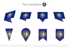 collection de drapeaux de l'état américain du new hampshire, huit versions de drapeaux vectoriels du new hampshire. vecteur