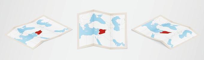 carte pliée de la syrie en trois versions différentes. vecteur