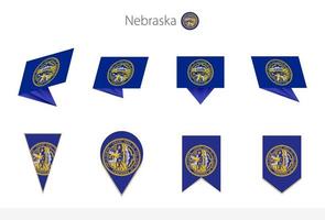 collection de drapeaux de l'état américain du nebraska, huit versions de drapeaux vectoriels du nebraska. vecteur