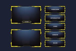 conception d'interface d'écran de diffusion avec des éléments de bouton pour les écrans de diffusion en direct. conception de vecteur de superposition de flux futuriste. vecteur de superposition de jeu en ligne avec des formes de couleur jaune sur fond sombre.