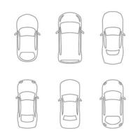 ensemble d'illustration linéaire de silhouettes de voiture vue de dessus vecteur