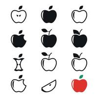 ensemble d'icônes noires isolées sur un thème pommes vecteur