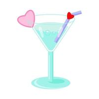 icône de verre bleu martini avec coeur vecteur