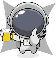 illustration de dessin animé du personnage de mascotte astronaute buvant de la bière vecteur
