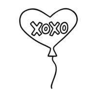 ballon avec illustration vectorielle de texte xoxo doodle. symbole d'amour. cadeau romantique en forme de coeur. vecteur