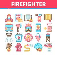 collection d'équipements de pompier icônes définies vecteur