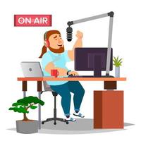 vecteur radio dj. radio moderne. studio. à l'antenne. diffusion. illustration de dessin animé plat isolé