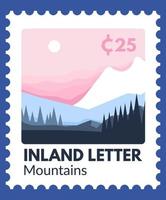 lettre intérieure avec paysage de montagnes et prix vecteur