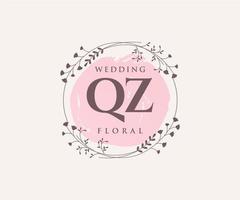 qz initiales lettre modèle de logos de monogramme de mariage, modèles minimalistes et floraux modernes dessinés à la main pour cartes d'invitation, réservez la date, identité élégante. vecteur