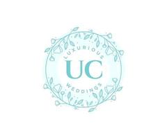 modèle de logos de monogramme de mariage lettre initiales uc, modèles minimalistes et floraux modernes dessinés à la main pour cartes d'invitation, réservez la date, identité élégante. vecteur