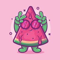 mascotte de personnage de fruit de pastèque drôle avec signe de paix geste de la main dessin animé isolé dans un style plat vecteur