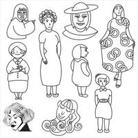 dessin animé de femmes, vecteur, griffonnage, style d'art en ligne vecteur