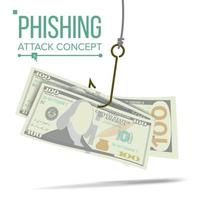 vecteur de concept d'argent de phishing. faillite financière. attaque de piratage. illustration de dessin animé