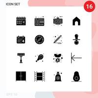 pack de glyphes solides de 16 symboles universels d'éléments de conception vectoriels modifiables du calendrier instagram du site Web de l'heure à la maison vecteur