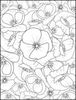 sans couture avec des fleurs de pavot. contour imprimé avec des fleurs, des feuilles et des bourgeons sur un blanc. un dessin aux contours à l'encre de poppis rouge. affiche florale exotique à la mode tropicale ou page de coloriage. vecteur