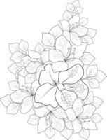 azalée fleur tatouage noir et blanc vecteur croquis illustration de bouquet d'ornement floral de simplicité, embellissement, élément de conception zentangle de la page de coloriage d'impression de carte isolé sur blanc.