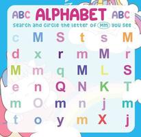 recherchez et encerclez la lettre majuscule et minuscule sur la feuille de travail. exercice pour que les enfants reconnaissent l'alphabet. fiche pédagogique pour le préscolaire. fichier vectoriel. vecteur