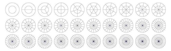 cercles géométriques divisés. ensemble de tranches de segment. géométrie simple. diagramme avec des sections ou des étapes. illustration vectorielle isolée vecteur