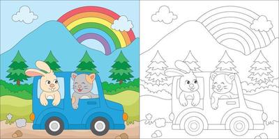 coloriage lapin et chat vecteur