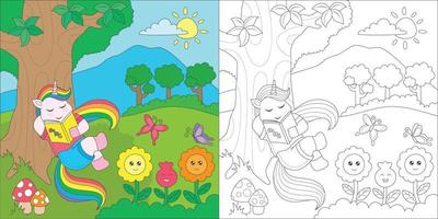 coloriage licorne dormir sous l'arbre vecteur