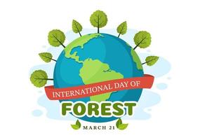 journée mondiale de la foresterie le 21 mars illustration pour éduquer, aimer et protéger la forêt dans des modèles de page de destination dessinés à la main vecteur