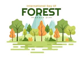 journée mondiale de la foresterie le 21 mars illustration pour éduquer, aimer et protéger la forêt dans des modèles de page de destination dessinés à la main vecteur