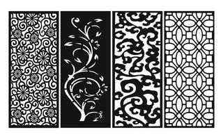 motifs noirs sur fond blanc, vecteurs islamiques avec panneaux floraux pour découpe laser cnc vecteur