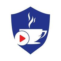 création de logo de café et de jeu. création de logo de café avec un vecteur de bouton de lecture de musique.