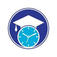 création de logo vectoriel de temps d'étude. chapeau de graduation avec design d'icône d'horloge