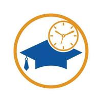 création de logo vectoriel de temps d'étude. chapeau de graduation avec design d'icône d'horloge